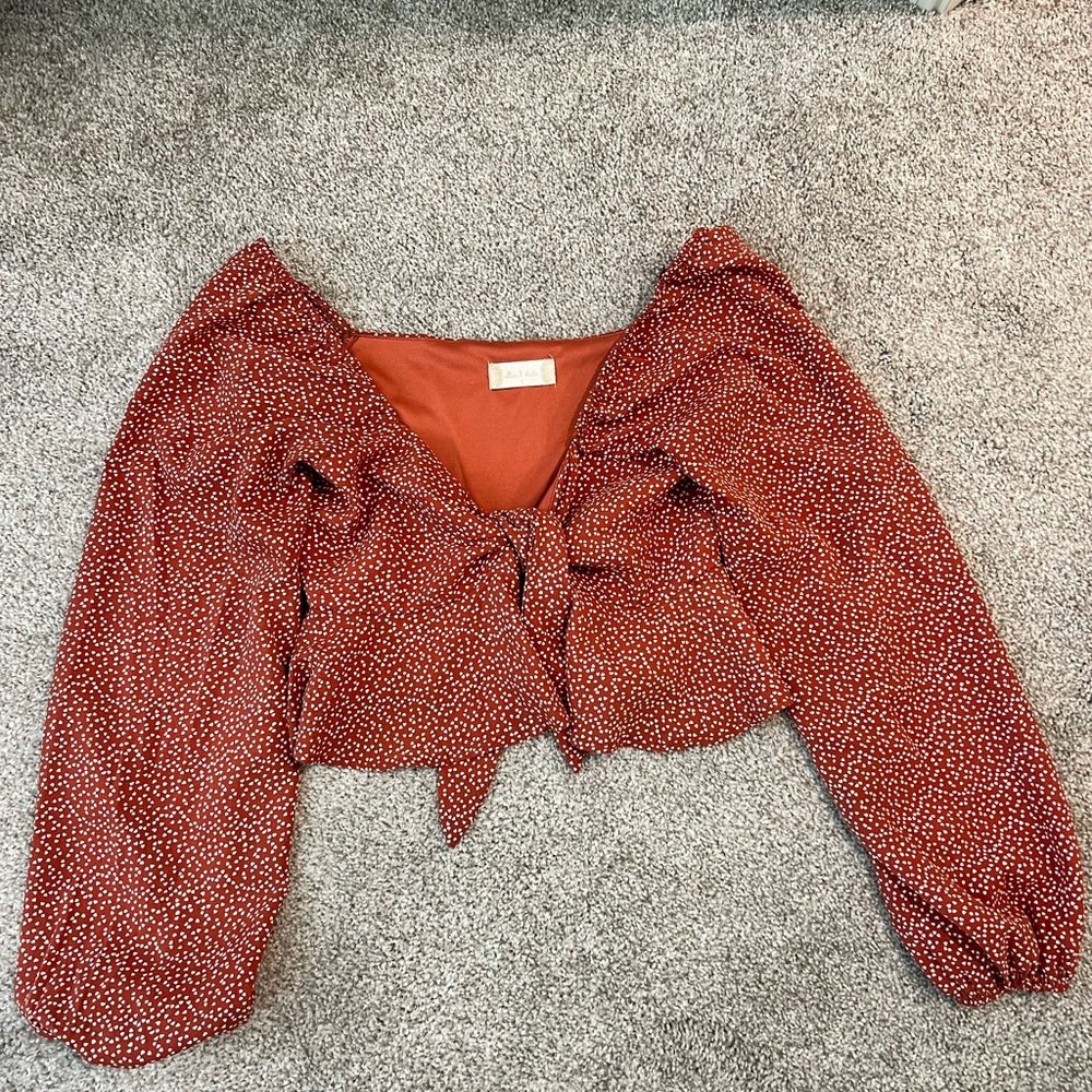 Altar'd State Red and White Cropped Blouse - Size Small